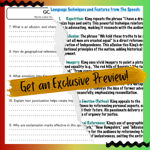 Martin Luther King Jr. “I Have a Dream” Speech Analysis, ELA Lesson & Worksheets