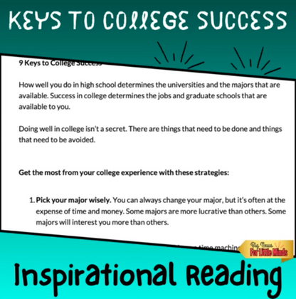9 Best Keys to College Success ~ Back to School & End-Of-Year Motivational Reading