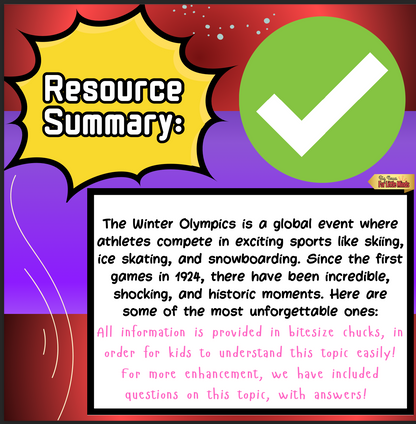 Unforgettable Winter Olympic Moments: Amazing Facts with Worksheet & Answers!