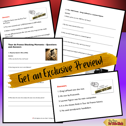 The Tour de France Big Shocks from History~ Reading of Facts + Worksheets & Answers!