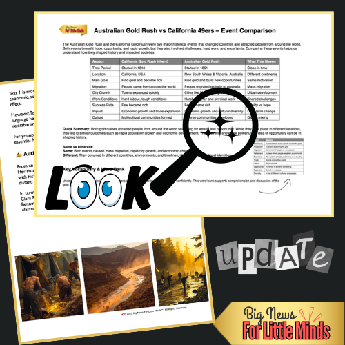 Compare & Contrast: Australian Gold Rush & The 49ers: Two Texts with Worksheet!