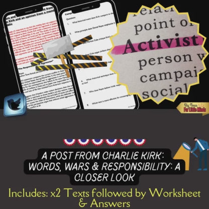 Compare & Contrast: Charlie Kirk vs. Public on war in Gaza & WW2 Worksheet included!