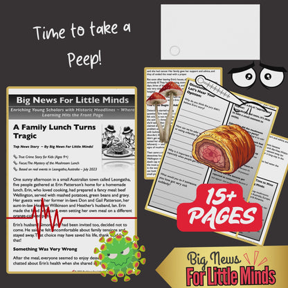 Mystery of the Mushroom Lunch, Australia: True Crime Stories for Kids & Freebie Worksheets