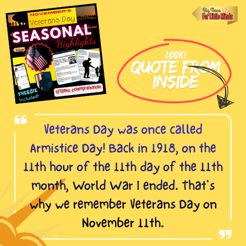 Veterans Day Lesson for Kids: Reading Article, Thank You Card & Comprehension