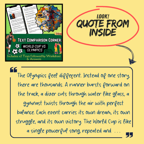 Football World Cup vs Olympics: Compare & Contrast 2 Texts, Analysis, Worksheets!