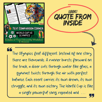 Football World Cup vs Olympics: Compare & Contrast 2 Texts, Analysis, Worksheets!